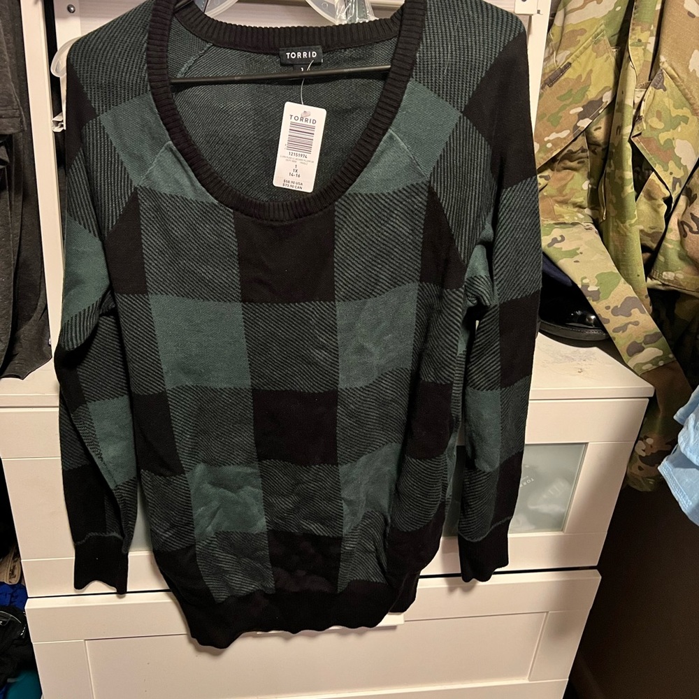 Green plaid sweater